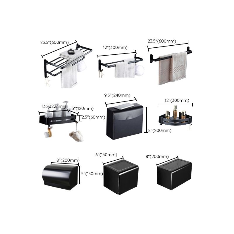 Avtoit | Contemporary 8-piece Bathroom Accessory Set Matte Black Bathroom Shelf/Paper Holder/Towel Hook