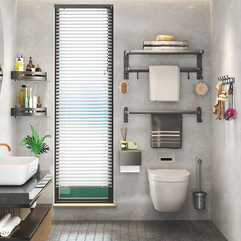 Avtoit | Modern gray bathroom hardware set with bath shelf/towel holder/robe hook/toilet paper holder