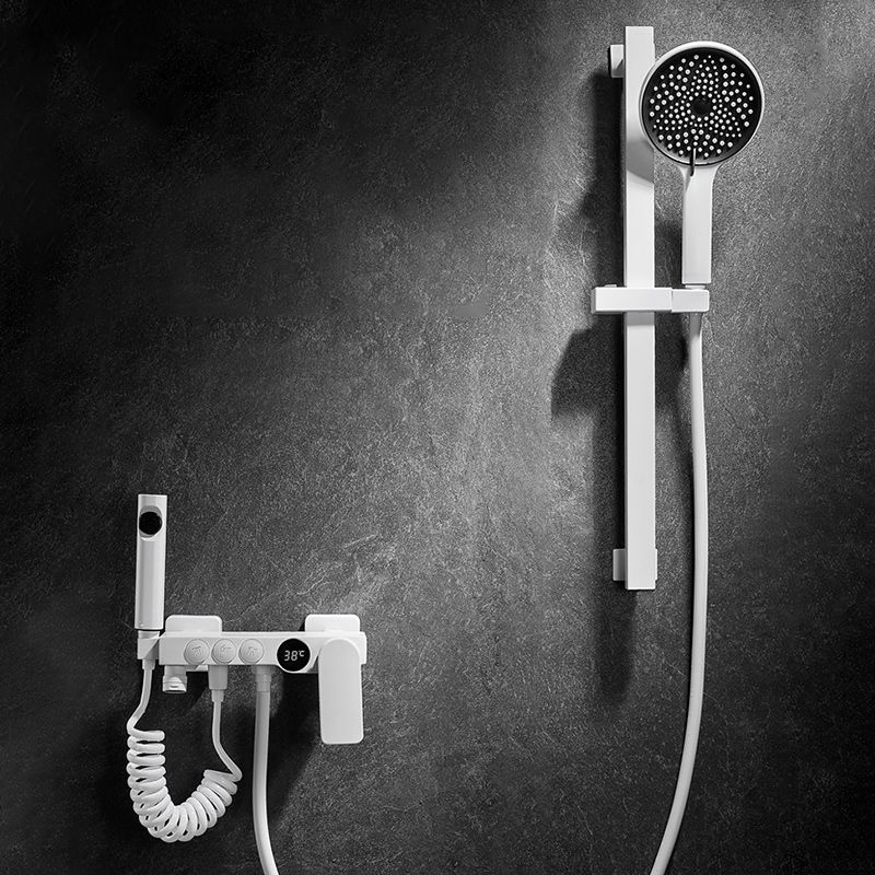 Avtoit | Round Shower Set White Wall Mounted Hand Shower Lever Handle Shower Hose Swiveling Shower Set