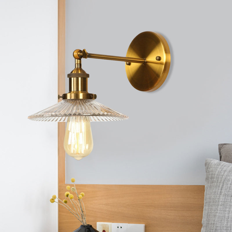 Avtoit | 1 Light Transparent Textured Glass Wall Lamp Vintage Brass Tailored Bedroom Lighting Fixture