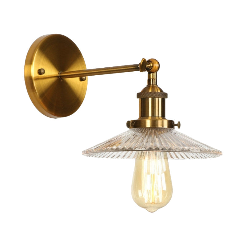 Avtoit | 1 Light Transparent Textured Glass Wall Lamp Vintage Brass Tailored Bedroom Lighting Fixture