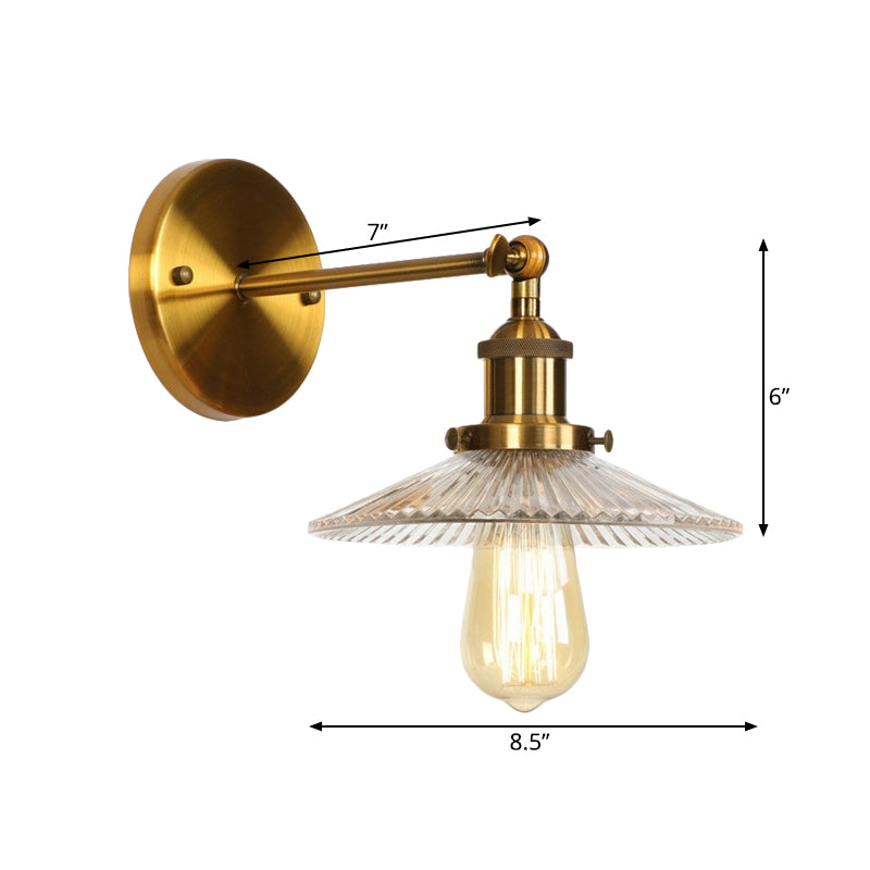 Avtoit | 1 Light Transparent Textured Glass Wall Lamp Vintage Brass Tailored Bedroom Lighting Fixture