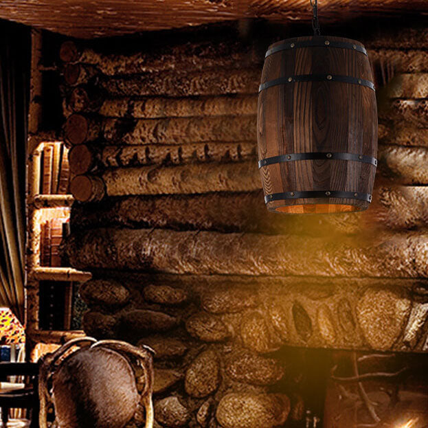 Avtoit | BarrelGlow Vintage Pendant Light | Wood Wine Barrel Design | 1-bulb | Rustic Lighting