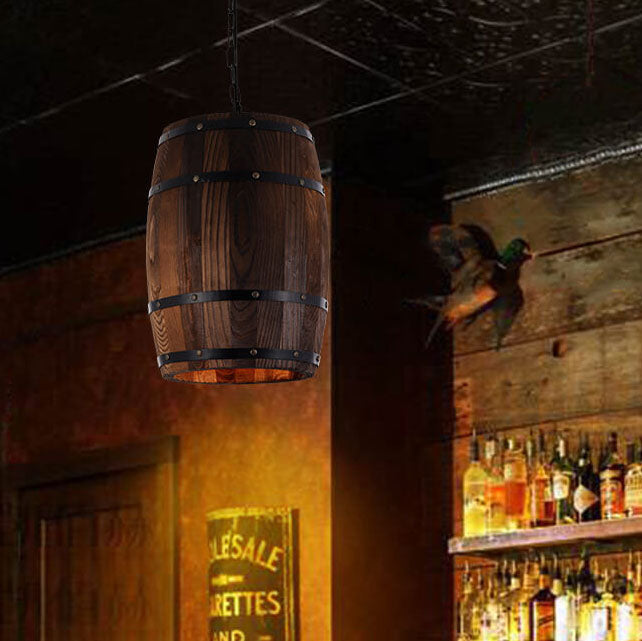 Avtoit | BarrelGlow Vintage Pendant Light | Wood Wine Barrel Design | 1-bulb | Rustic Lighting