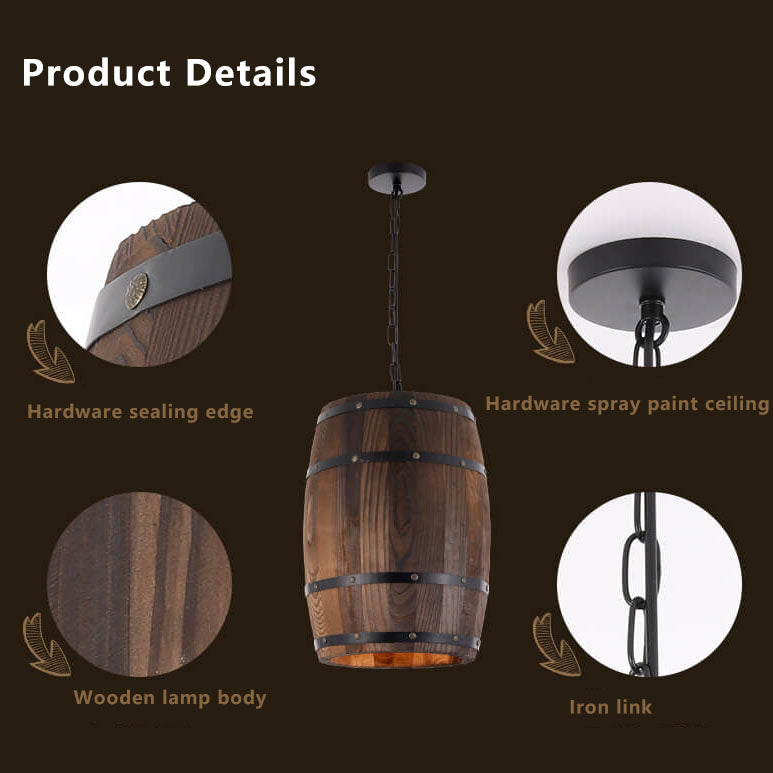 Avtoit | BarrelGlow Vintage Pendant Light | Wood Wine Barrel Design | 1-bulb | Rustic Lighting
