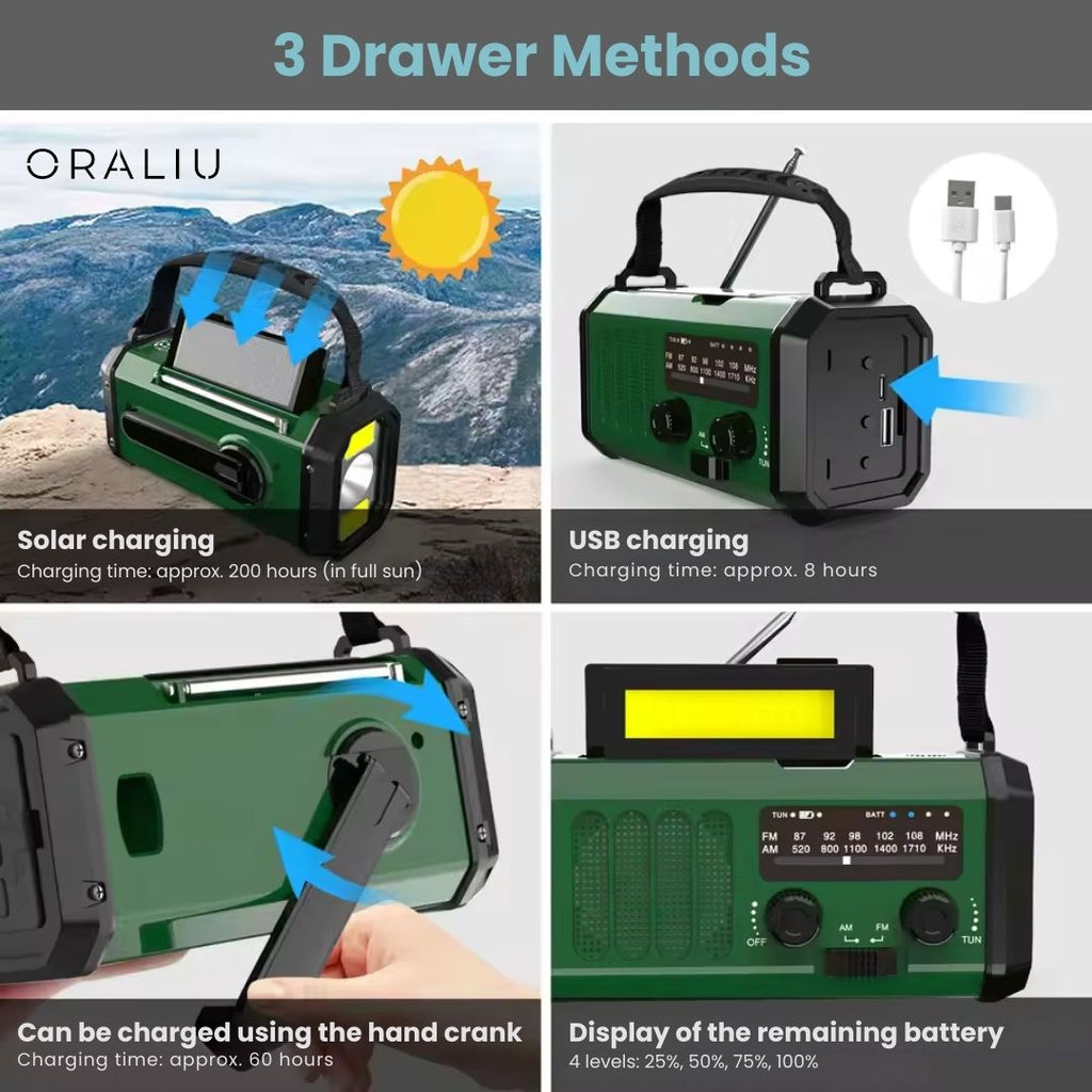 Avtoit | Solar Emergency Radio with Power Bank – Hand Crank & LED Torch for Camping and Outdoor Use