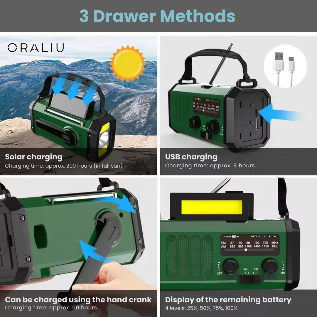 Avtoit | Solar Emergency Radio with Power Bank – Hand Crank & LED Torch for Camping and Outdoor Use