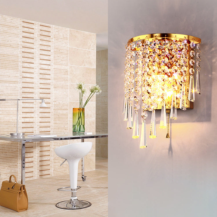 Avtoit | Modern Luxury Semi-Round Octagonal Pearl Stainless Steel Crystal 1-Light Wall Sconce Lamp for Living Room