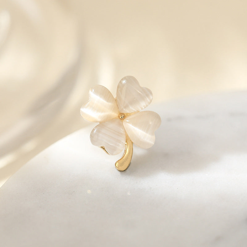 Avtoit | Heart-shaped Opal Lucky Four Leaf Clover Earrings