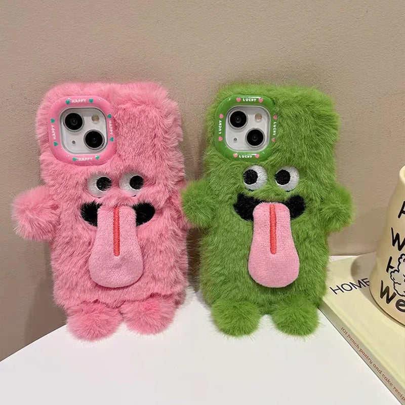 Avtoit | Funny Tongue Sticking Out Plush Phone Case For iPhone