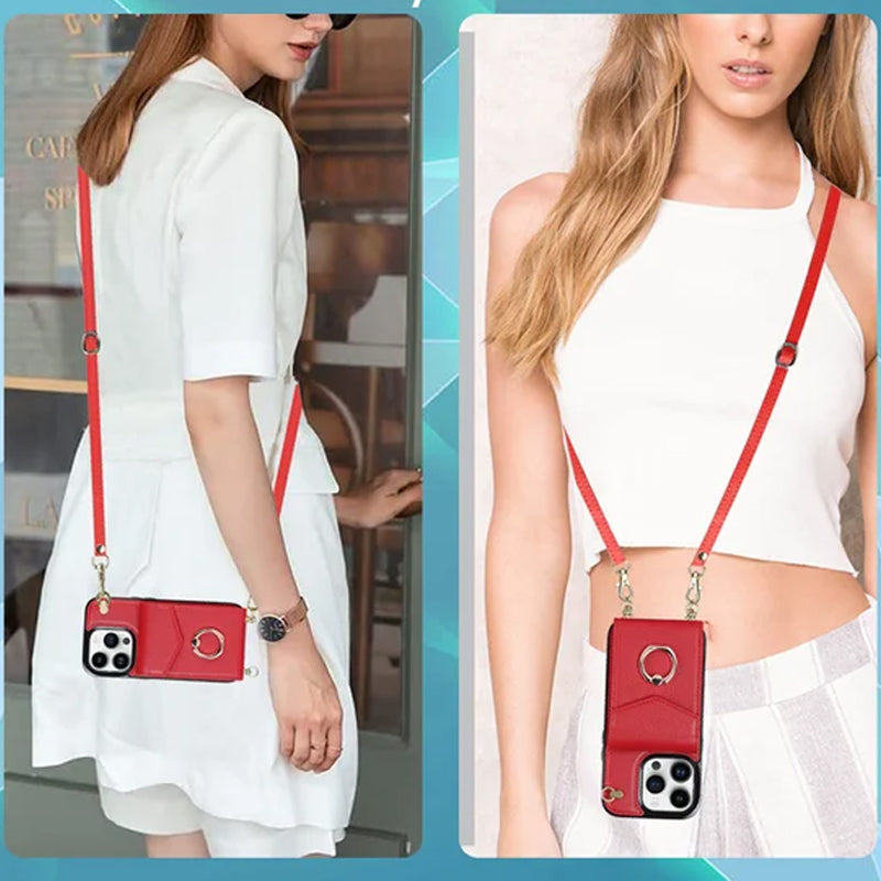 Avtoit | Leather Wallet Case with Ring & Lanyard for iPhone