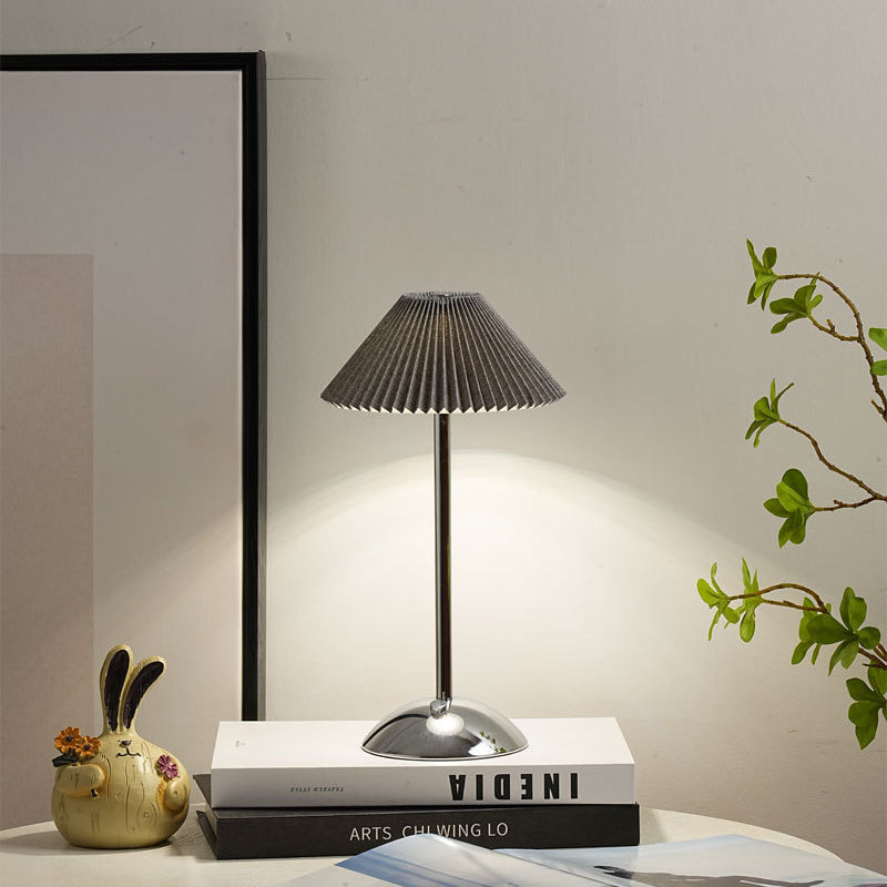 Avtoit | Contemporary Scandinavian rechargeable iron fabric cone pleated LED table lamp for bedside