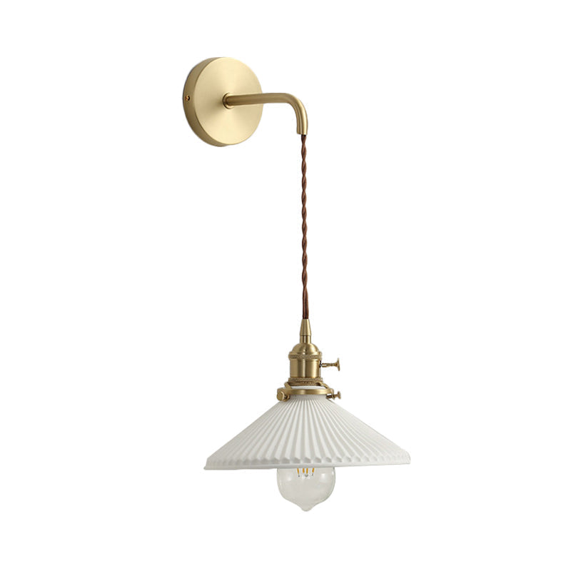 Avtoit | Ceramic Ribbed Cone Wall Recessed Lamp 1 Light Modern Stylish Pendant Light in White for Hallway