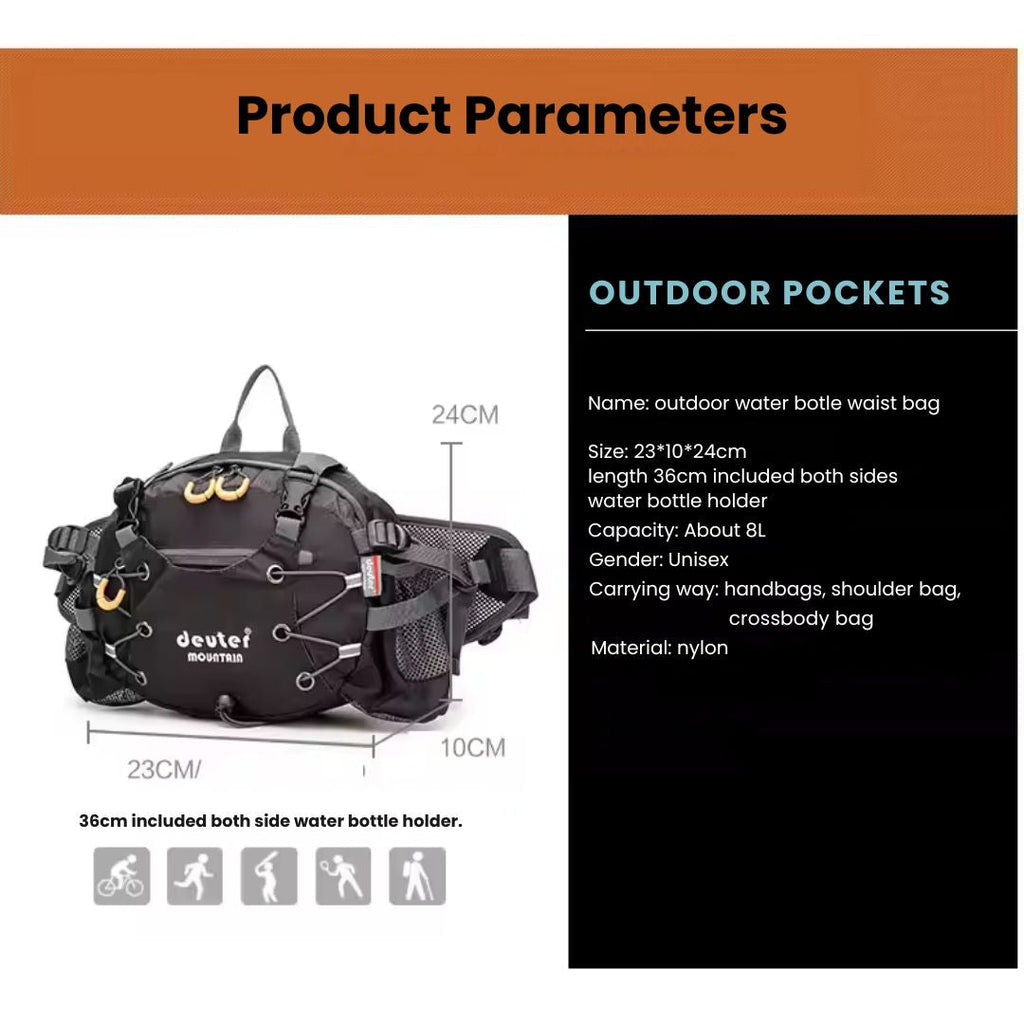 Avtoit | Waterproof Hiking Waist Bag – 5L Bum Bag with Zippered Pockets for Walking & Outdoor Adventures