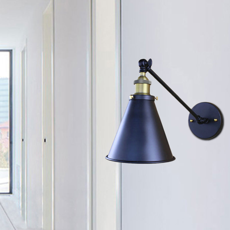 Avtoit | Black Finish Cone-Shaped Wall Lamp Retro Stylish Metal 1 Head Corridor Wall Lighting, 2 Packs