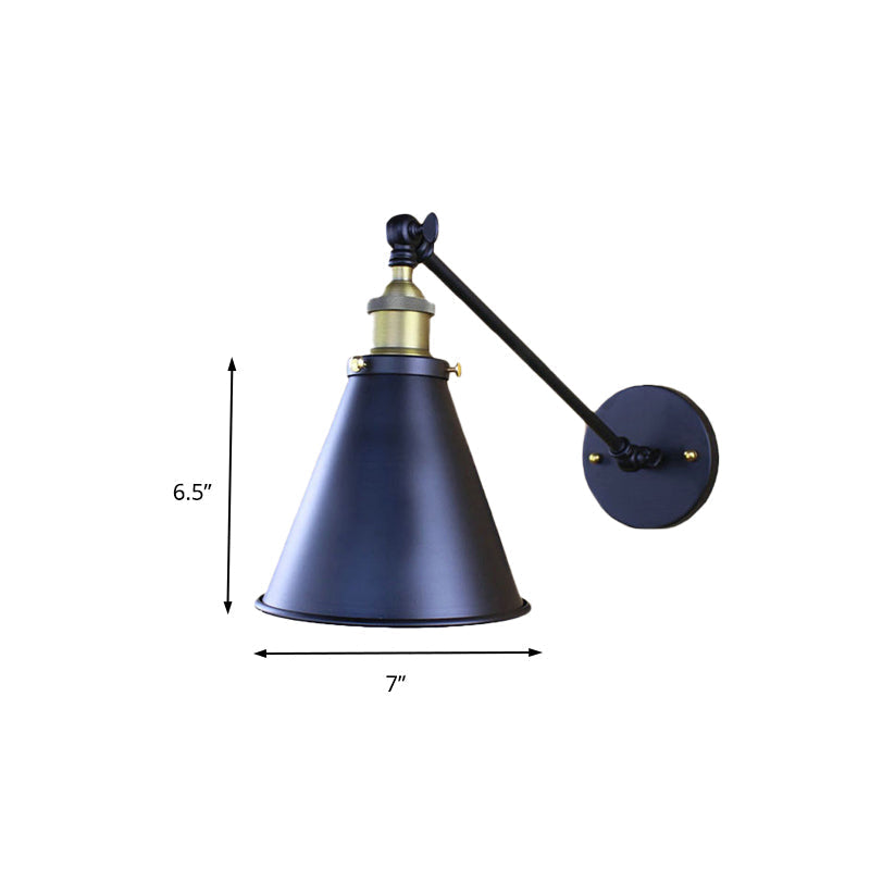 Avtoit | Black Finish Cone-Shaped Wall Lamp Retro Stylish Metal 1 Head Corridor Wall Lighting, 2 Packs
