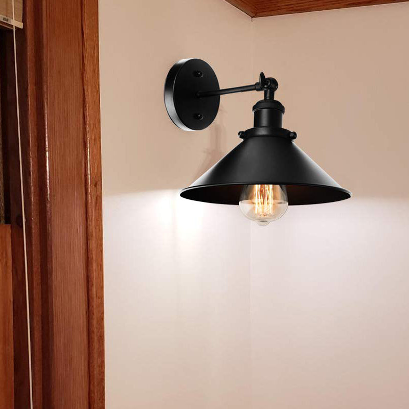 Avtoit | Metallic Cone Wall Lamp Light Loft Style 1 Light Living Room Adjustable Wall Mount Light in Black, 2 Pack