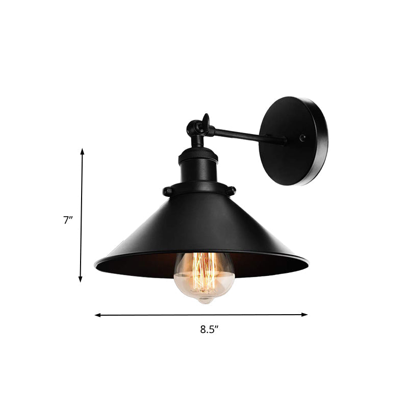 Avtoit | Metallic Cone Wall Lamp Light Loft Style 1 Light Living Room Adjustable Wall Mount Light in Black, 2 Pack