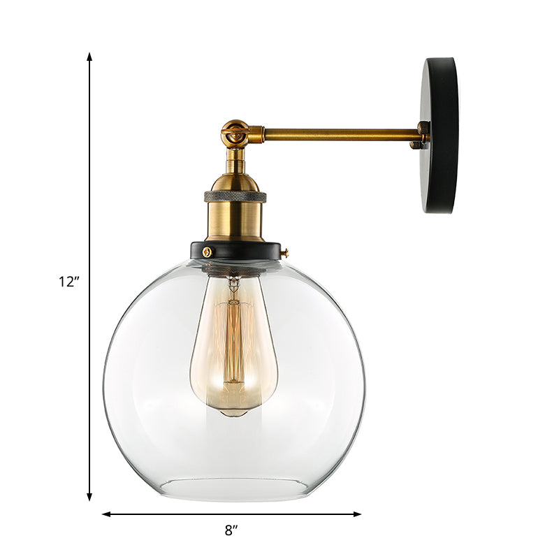 Avtoit | Clear Glass Blown Wall Sconces Antiques 1 Light Living Room Lighting Fixture in Brass