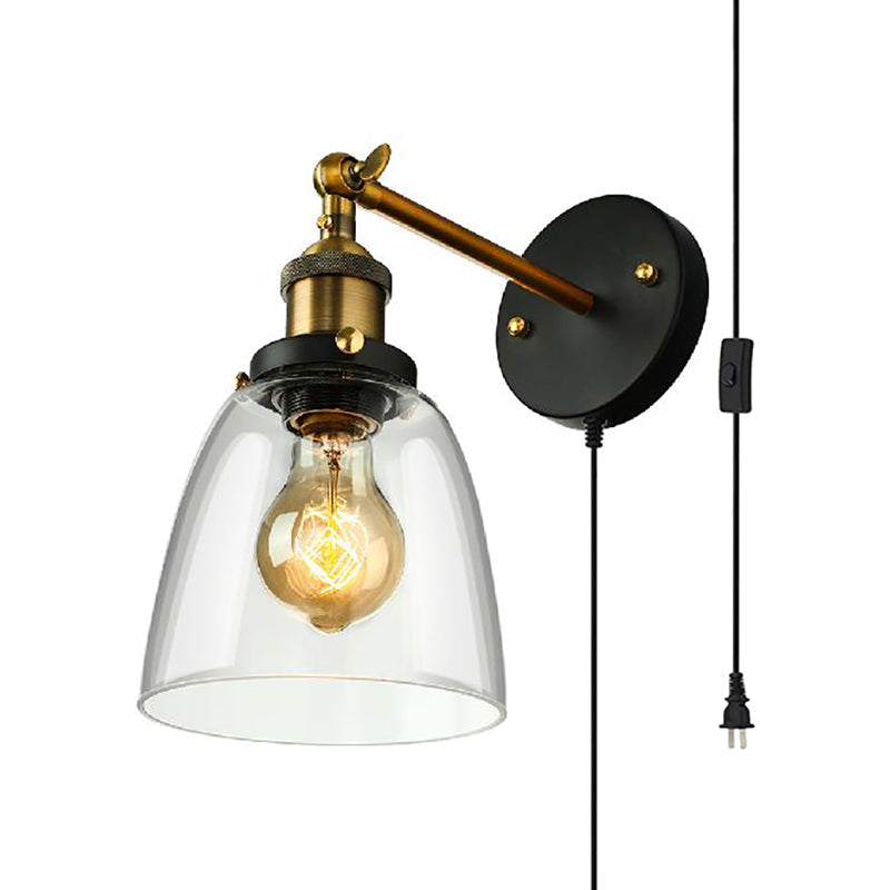 Avtoit | Tapered Bedroom Wall Light Lighting Decoration Rustic Clear Glass 1 Light Black Wall Lamp with Plug Cable