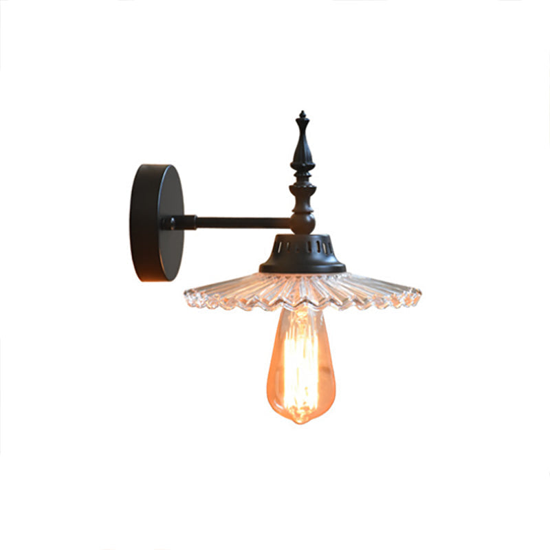 Avtoit | Clear/Green Glass Black Wall Light Cone/Wide Flare 1-Light Industrial Wall Lamp for Living Room