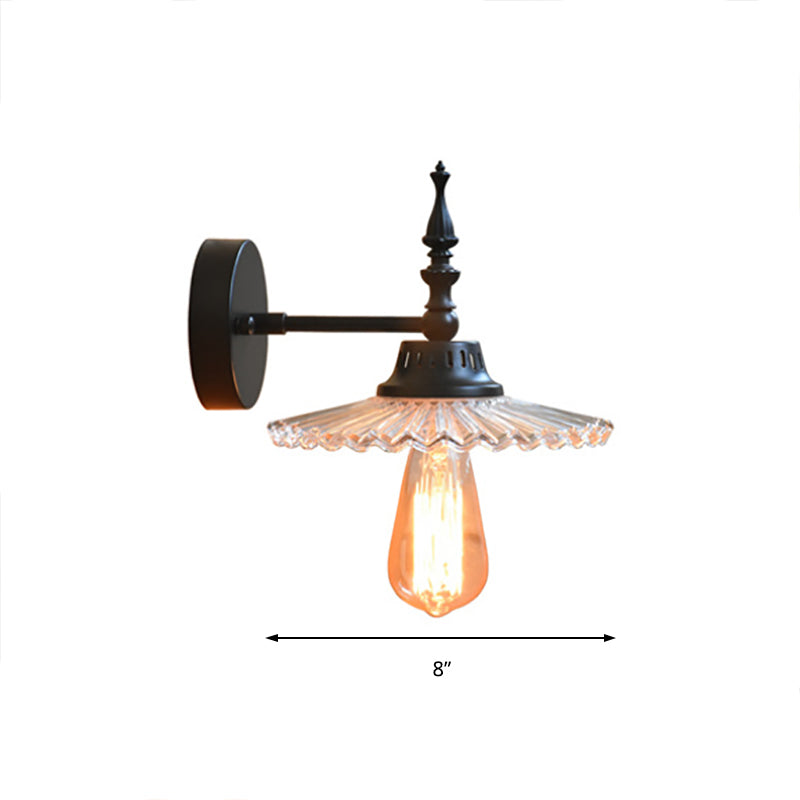 Avtoit | Clear/Green Glass Black Wall Light Cone/Wide Flare 1-Light Industrial Wall Lamp for Living Room