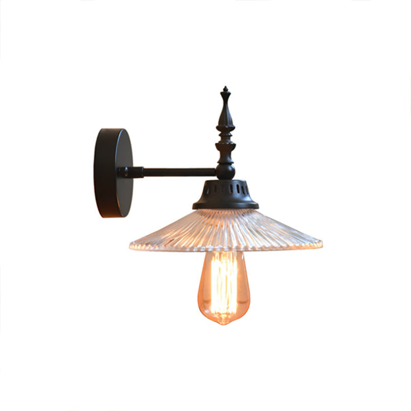 Avtoit | Clear/Green Glass Black Wall Light Cone/Wide Flare 1-Light Industrial Wall Lamp for Living Room