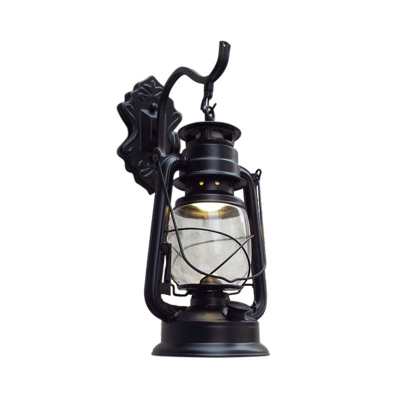 Avtoit | Clear Glass Black/Antique Brass Wall Lamp Lantern 1-Light Coastal Light for Veranda