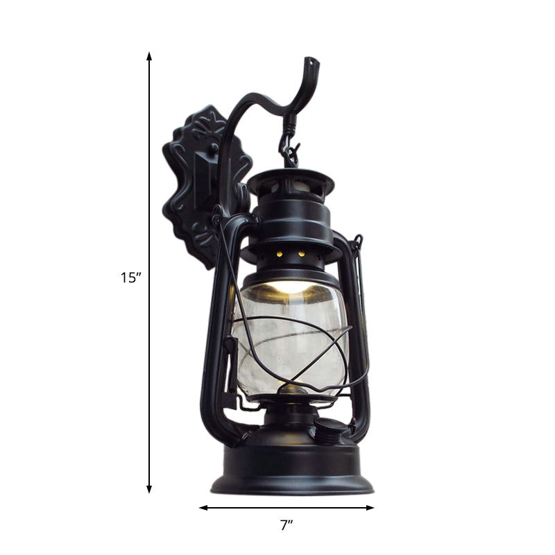Avtoit | Clear Glass Black/Antique Brass Wall Lamp Lantern 1-Light Coastal Light for Veranda