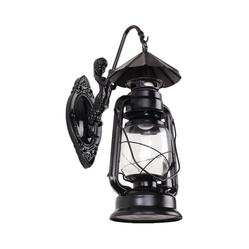 Avtoit | Kerosene Clear Glass Wall Lamp Coast Single Bulb Living Room Sconces Lamp in Black/Antique Brass