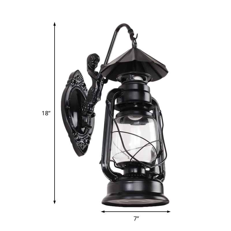 Avtoit | Kerosene Clear Glass Wall Lamp Coast Single Bulb Living Room Sconces Lamp in Black/Antique Brass