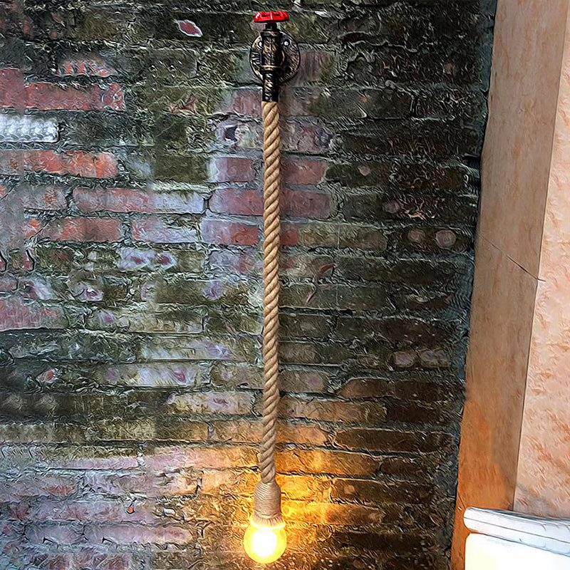 Avtoit | Water Pipe Metal Wall Light Lodge Style 1 Bulb Wall Lamp with Hanging Rope in Beige