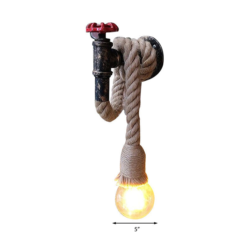 Avtoit | Water Pipe Metal Wall Light Lodge Style 1 Bulb Wall Lamp with Hanging Rope in Beige