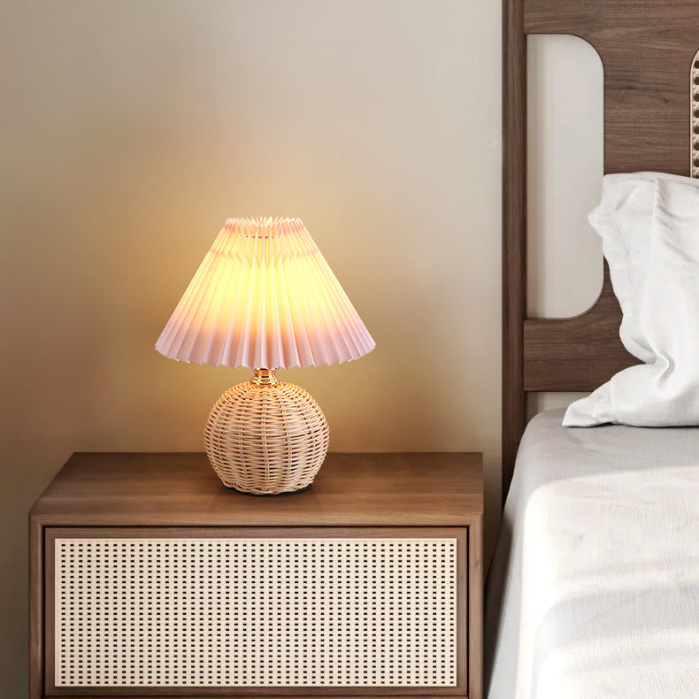 Avtoit | RattaLume Nordic LED Table Lamp | Woven Rattan & Foldable Fabric Shade | Mood Light | Decor for the Bedroom