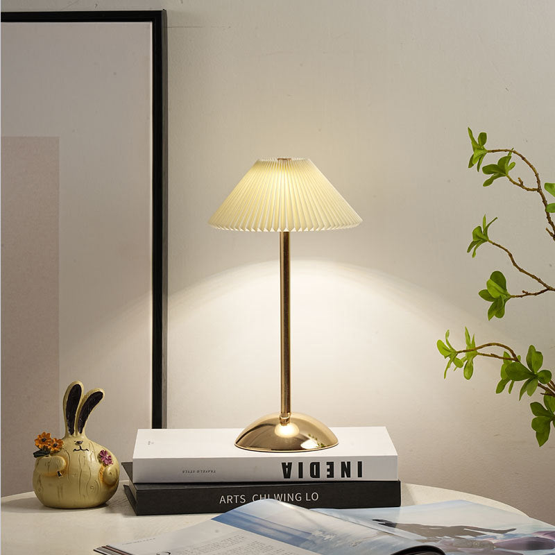 Avtoit | Contemporary Scandinavian rechargeable iron fabric cone pleated LED table lamp for bedside