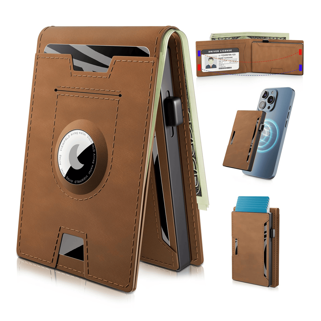 Avtoit | Pop Up aluminum bag Money Clip Slim Leather Slots Credit Card Holder RFID Blocking Bifold Minimalist Wallet
