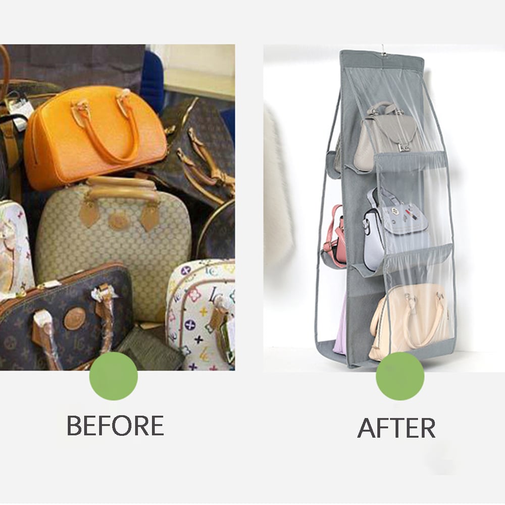 Double-Sided Hanging Handbag Organizer with Six Layers