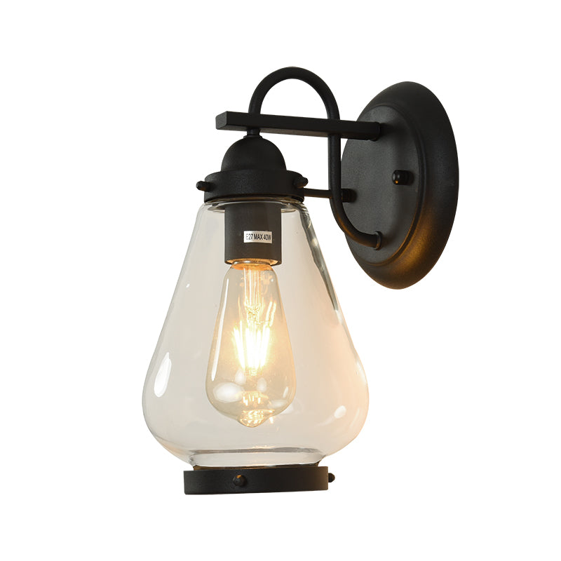 Avtoit | Clear Glass Black Wall Light Cone 1-Light Industrial Wall Lamp Light for Porch