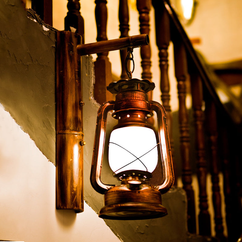 Avtoit | 1 Light Clear Glass Wall Light Coastal Rust Lantern Corridor Lighting with Wooden Backplate