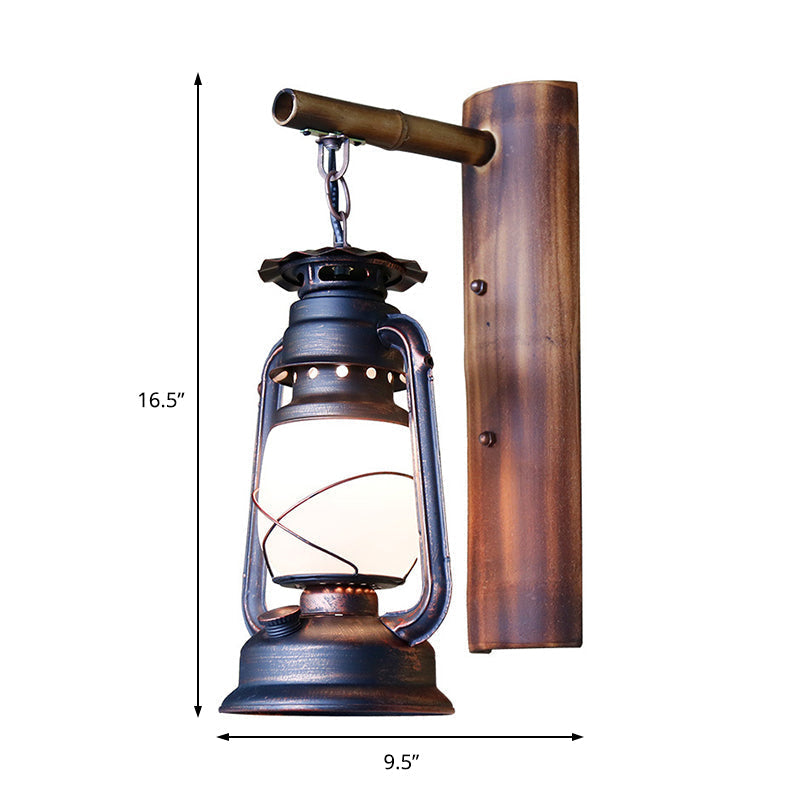Avtoit | 1 Light Clear Glass Wall Light Coastal Rust Lantern Corridor Lighting with Wooden Backplate