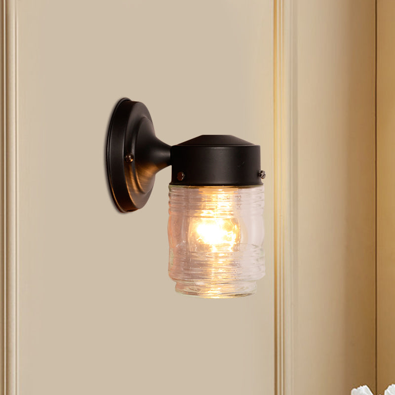 Avtoit | Cylindrical Clear Glass Wall Lamp Modern 1 Light Black/White Wall Mounted Light Fixture