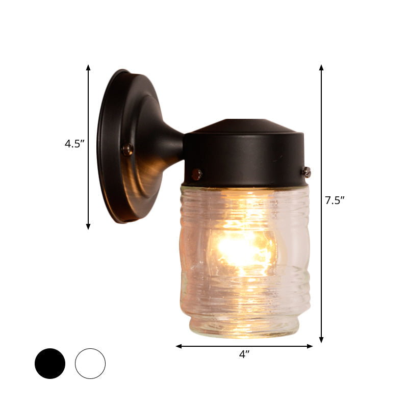 Avtoit | Cylindrical Clear Glass Wall Lamp Modern 1 Light Black/White Wall Mounted Light Fixture