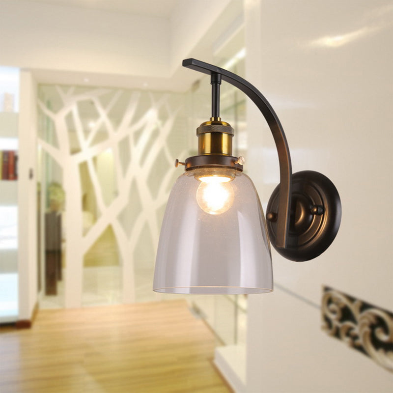 Avtoit | A Bulb Clear Glass Wall Light Vintage Black Dome Living Room Wall Lamp