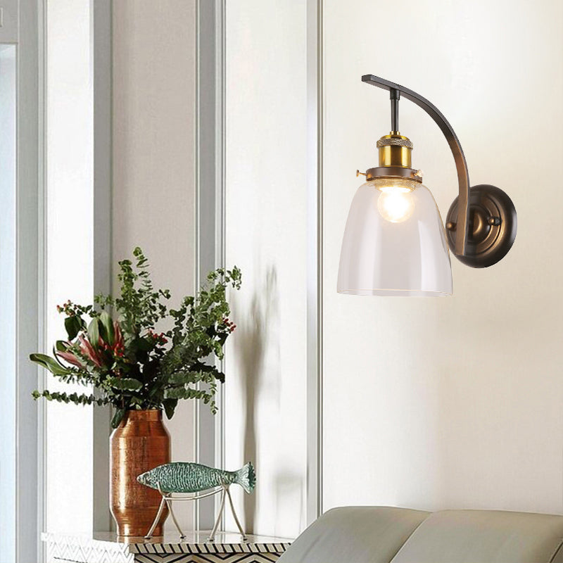 Avtoit | A Bulb Clear Glass Wall Light Vintage Black Dome Living Room Wall Lamp