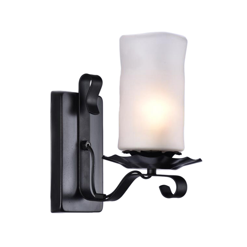 Avtoit | Cylinder Bathroom Wall Light Industrial Frosted Glass 1 Light Black Wall Light