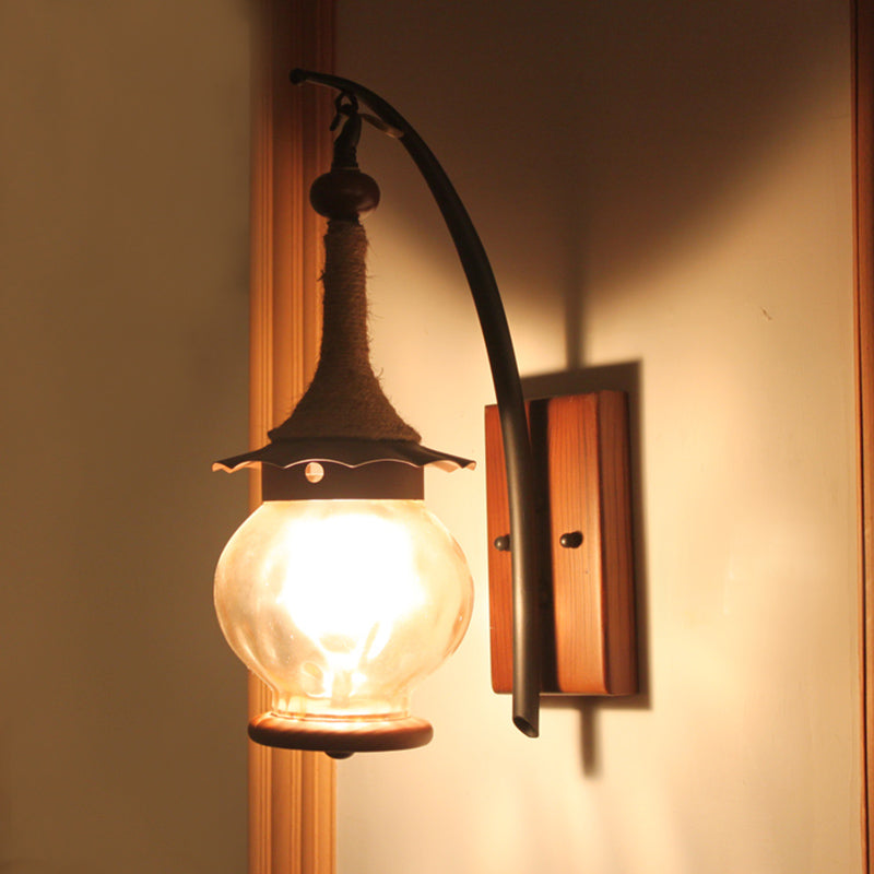 Avtoit | Amber Scratched Glass Lantern Wall Light Rustic Single Light Wall Mounting for Indoor