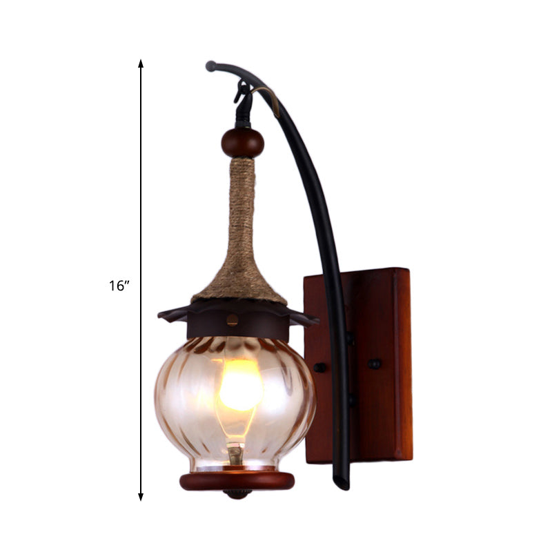 Avtoit | Amber Scratched Glass Lantern Wall Light Rustic Single Light Wall Mounting for Indoor