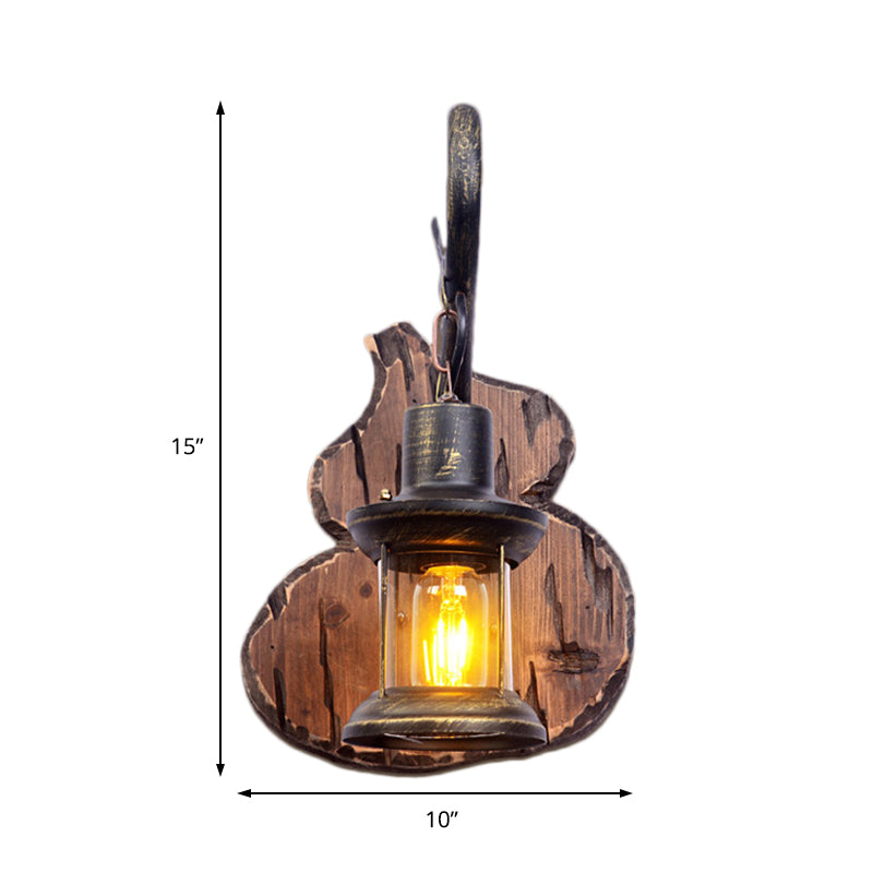 Avtoit | Coastal Lantern Wall Lighting Fixture 1 Lamp Clear Glass Wall Light in Antique Brass with Gourd Back Plate