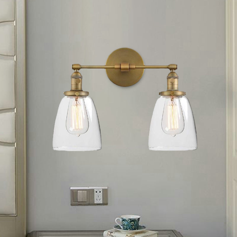 Avtoit | Clear Glass Brass Wall Light Conical 2-Light Industrial Wall Lamp Light for Foyer