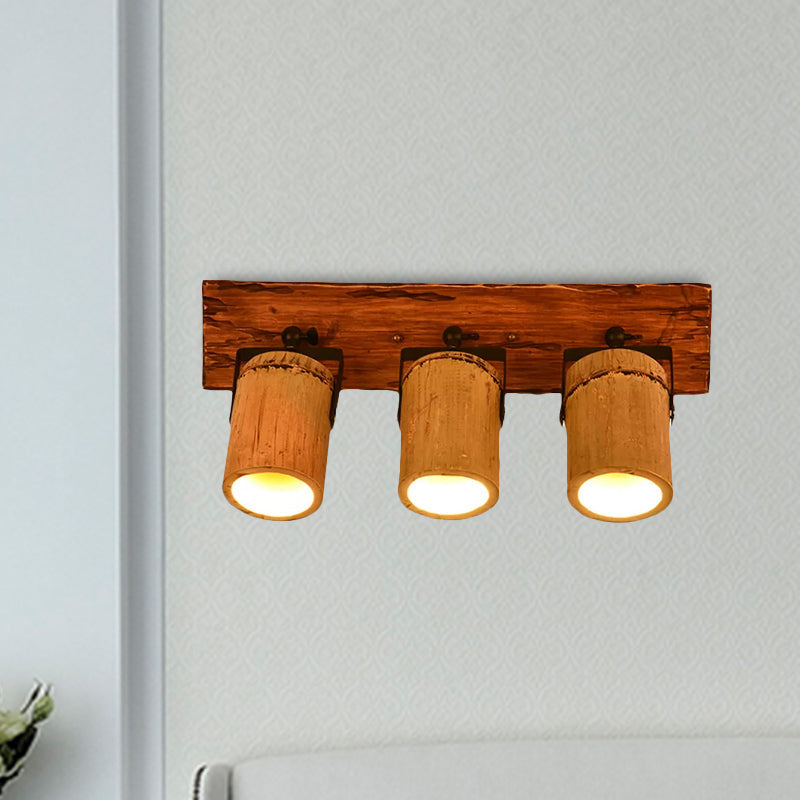 Avtoit | Wooden Cylinder Wall Lamp Rustic Stylish Wall Light in Beige for Bistro Restaurant